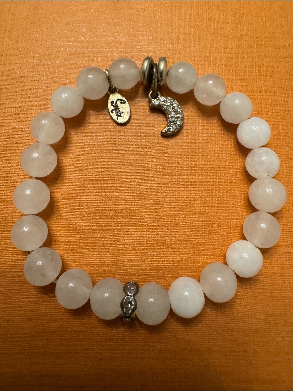 Sequin Hearts Rose Quartz Beaded Bracelet with Moon Charm